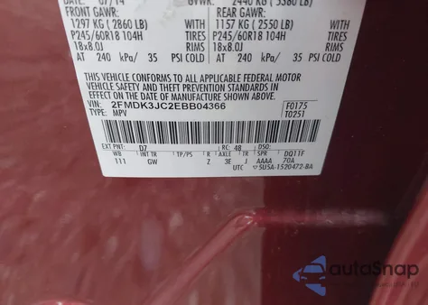 2014 Ford Edge Sel z USA, uszkodzony, nr VIN 2FMDK3JC2EBB04366